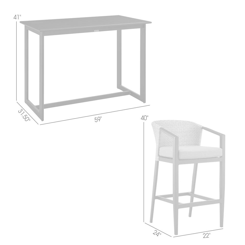 Aileen Outdoor Patio 5-Piece Bar Table Set in Aluminum with Grey Cushions. Picture 9
