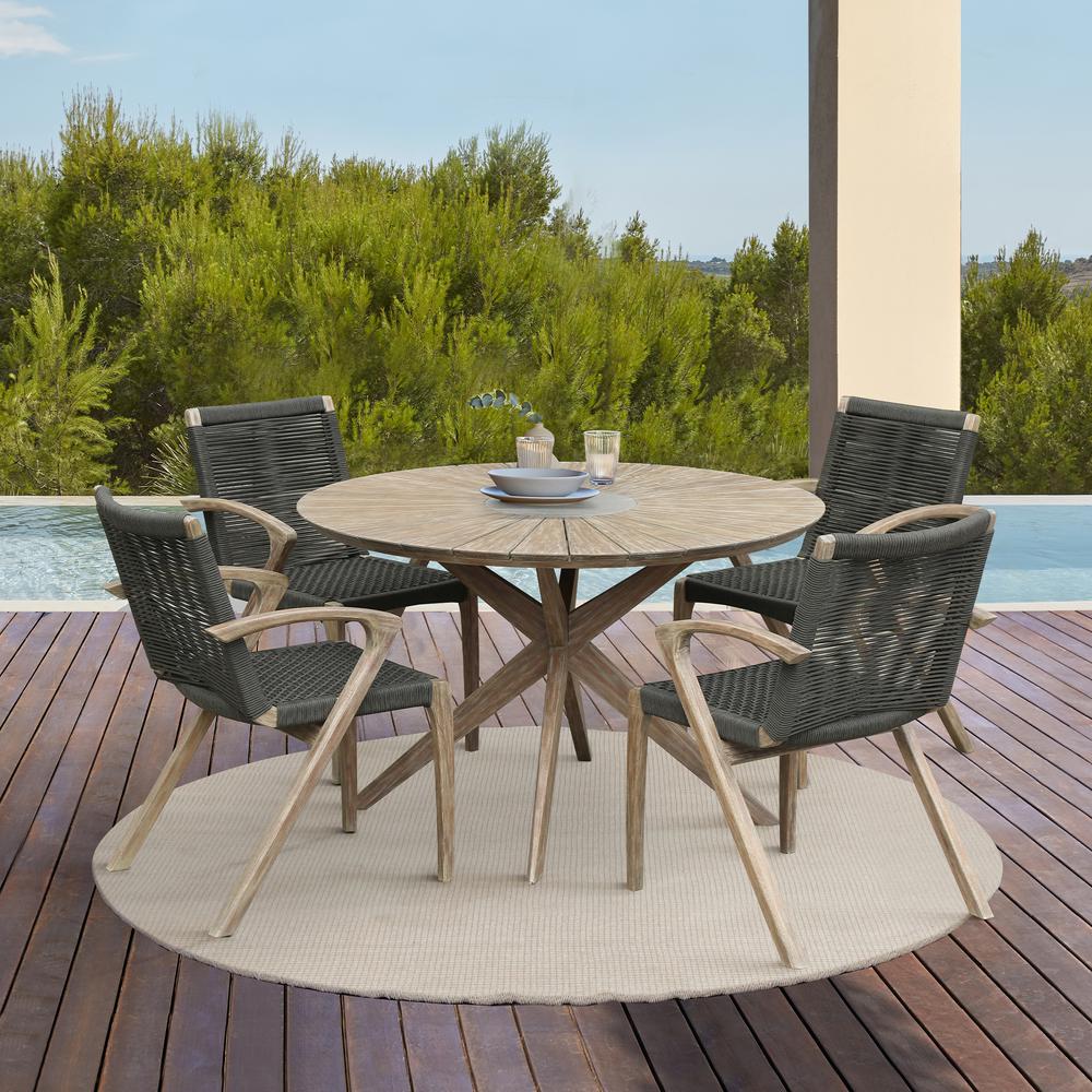 Sachi and Nabila Outdoor 5 Piece Light Eucalyptus and Concrete Dining Set. Picture 10