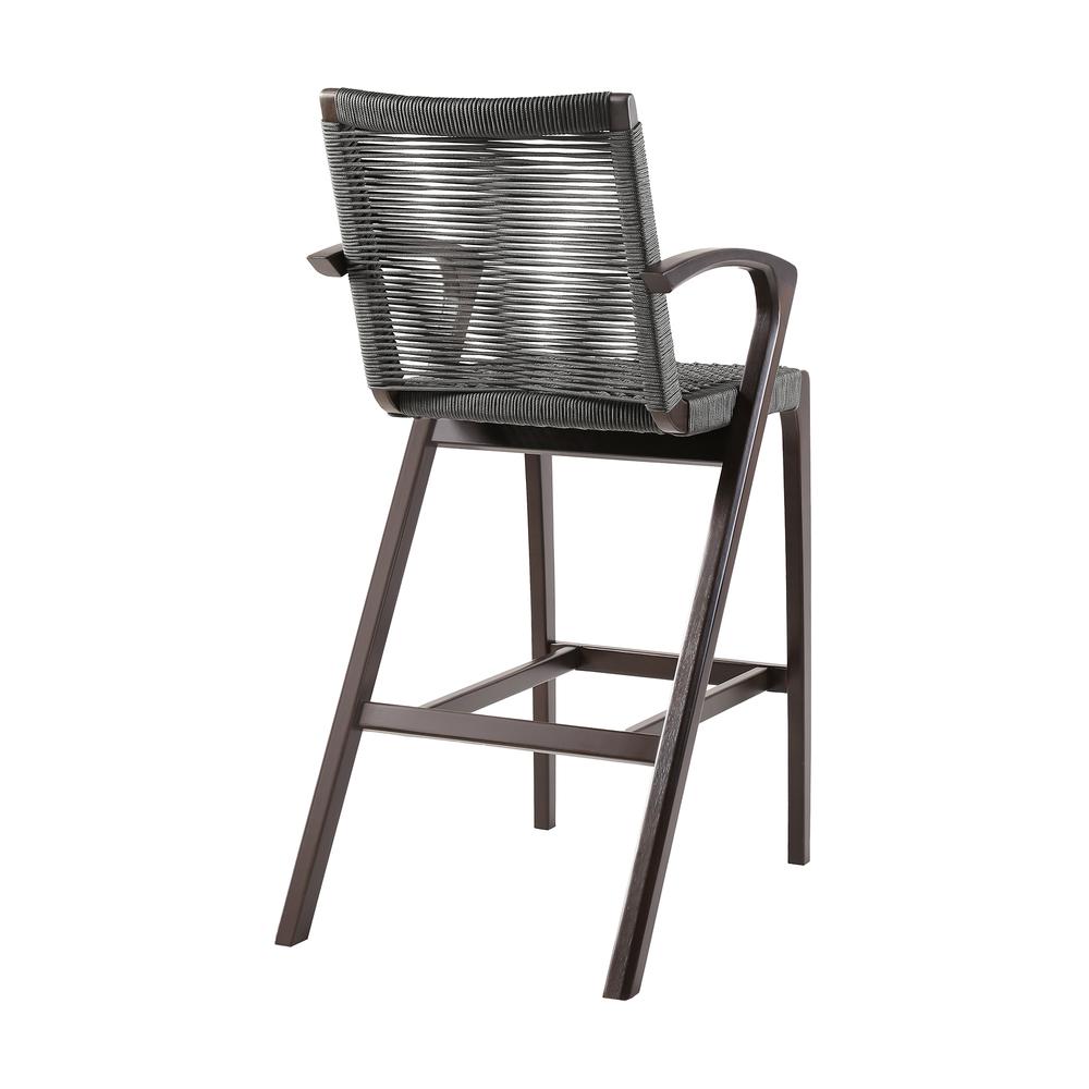 Nabila Outdoor Dark Eucalyptus Wood and Grey Rope Counter and Bar height Stool. Picture 3