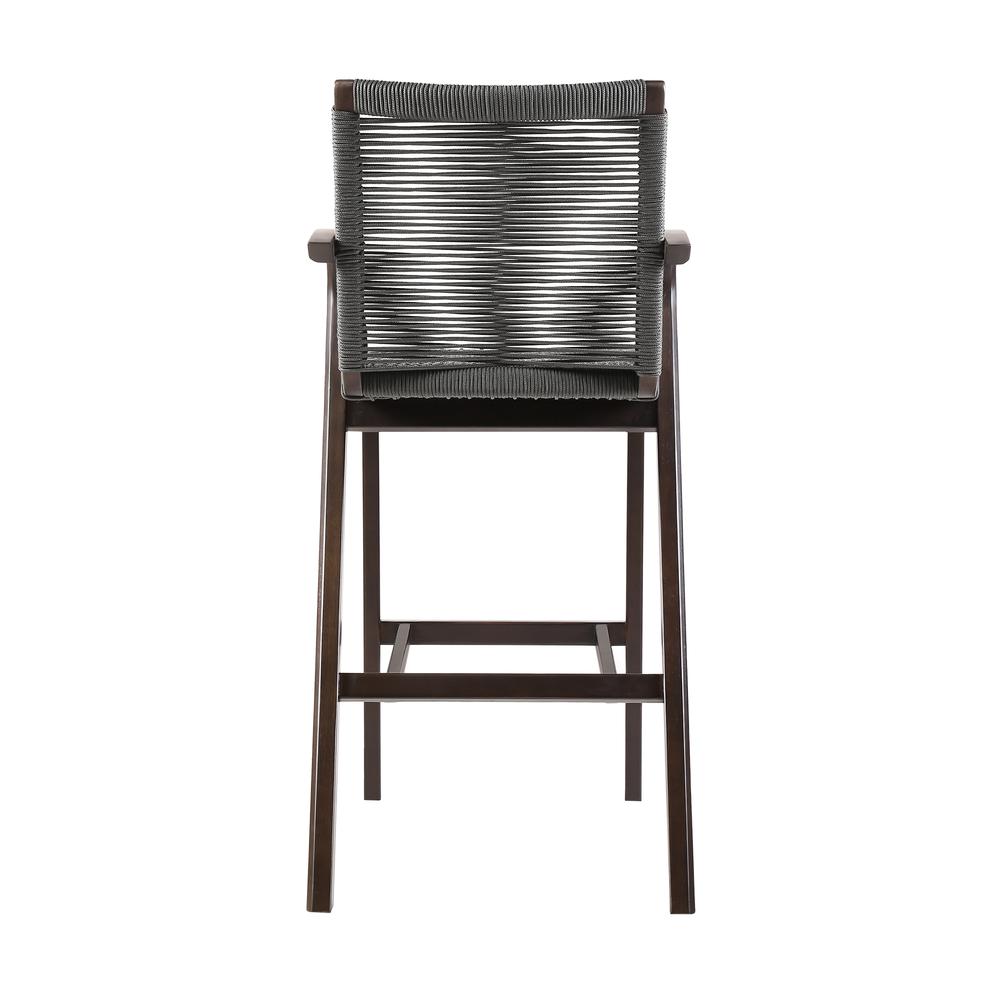 Nabila Outdoor Dark Eucalyptus Wood and Grey Rope Counter and Bar height Stool. Picture 4