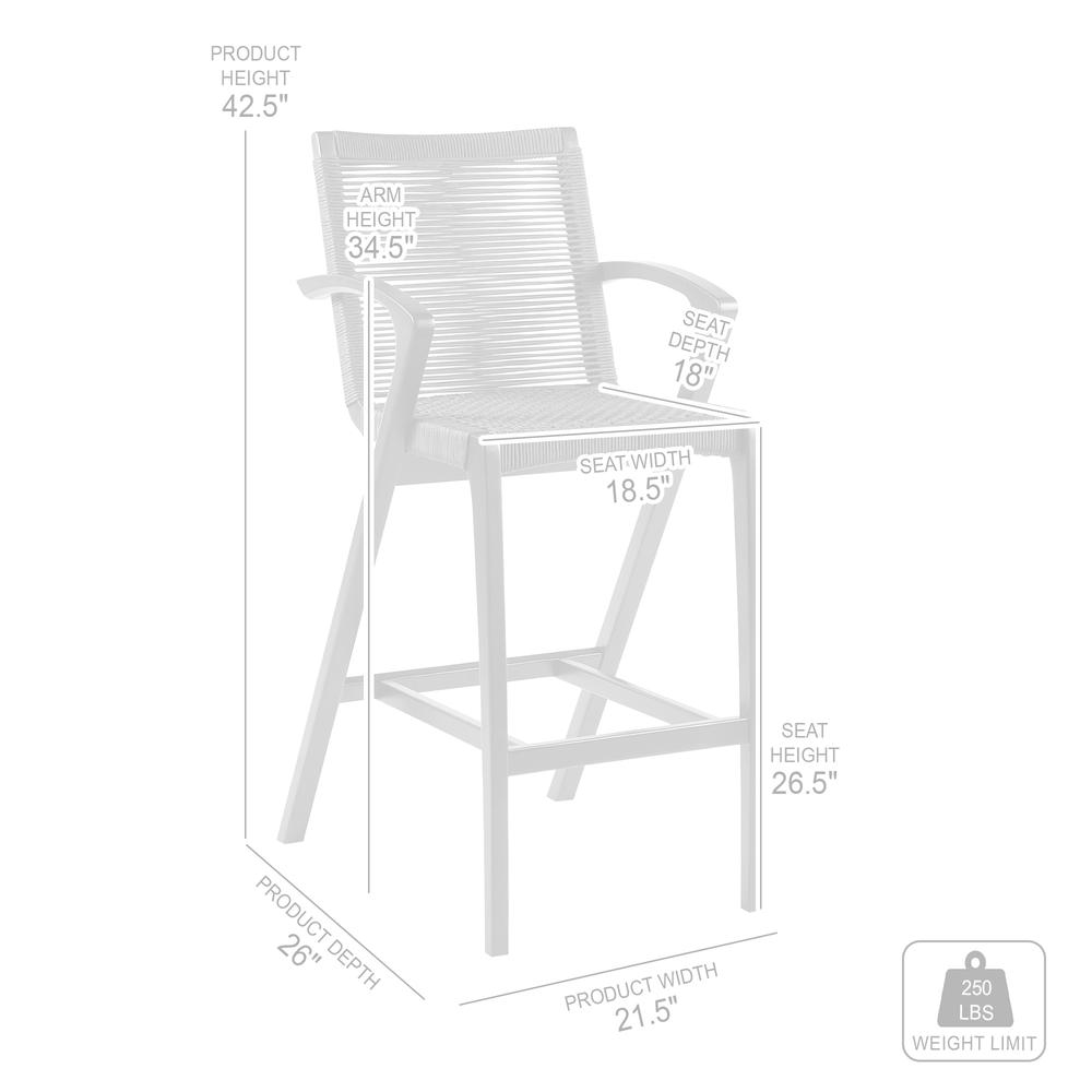 Nabila Outdoor Dark Eucalyptus Wood and Grey Rope Counter and Bar height Stool. Picture 8