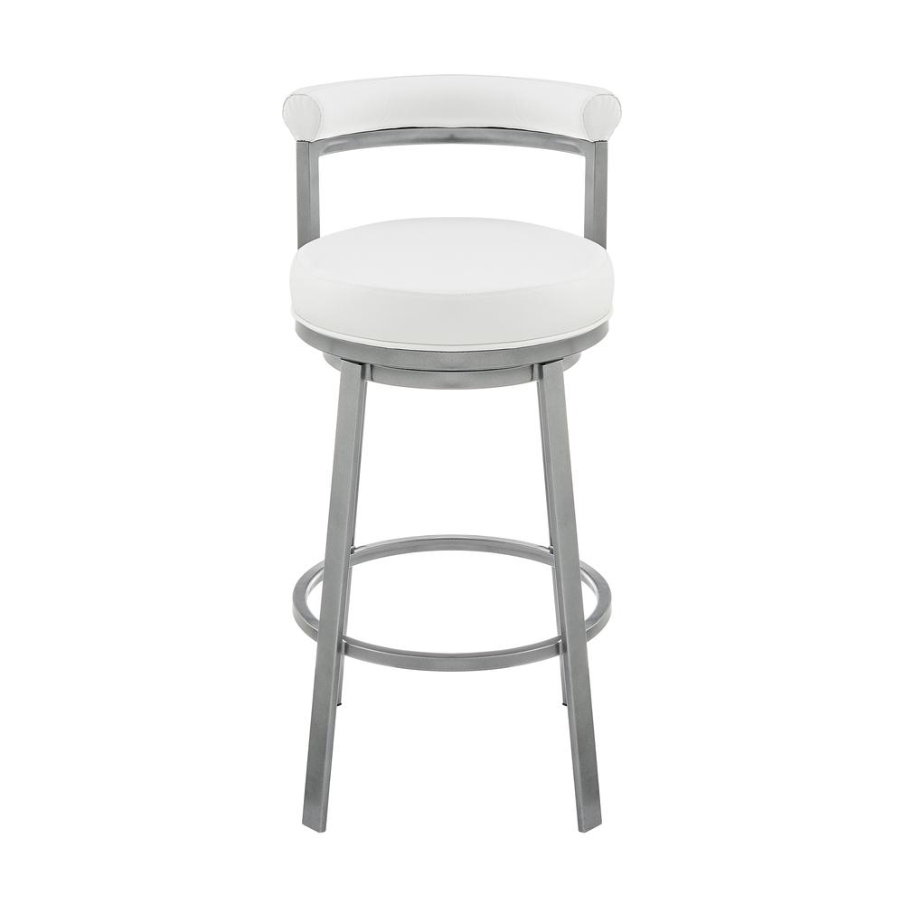 Neura Swivel Counter or Bar Stool in Cloud Finish with White Faux Leather. Picture 1