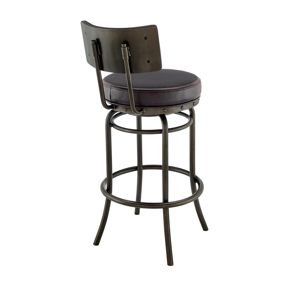 Rees Swivel Counter or Bar Stool in Mocha Finish with Brown Faux Leather. Picture 3