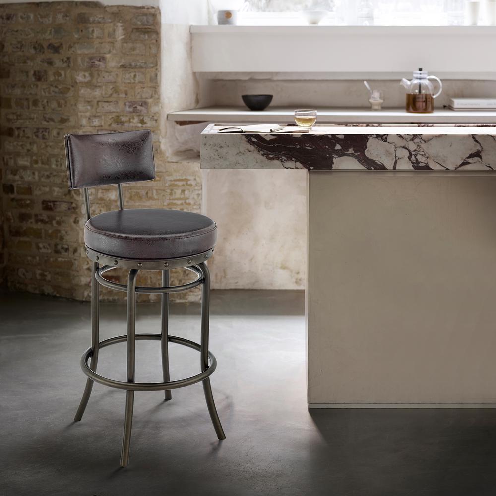 Rees Swivel Counter or Bar Stool in Mocha Finish with Brown Faux Leather. Picture 10