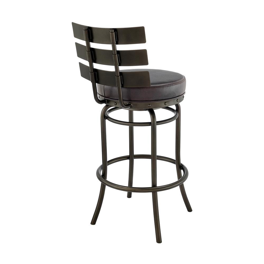 Natya Swivel Counter or Bar Stool in Mocha Finish with Brown Faux Leather. Picture 3