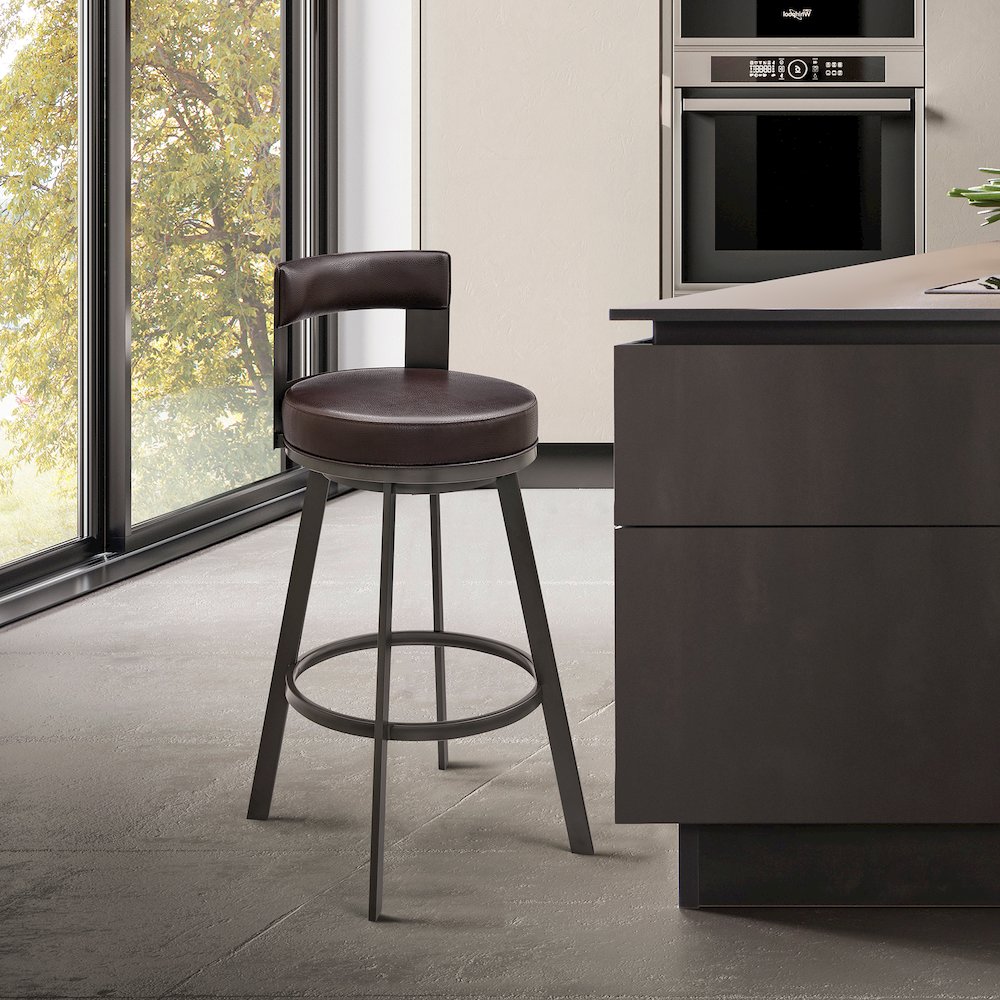 Lynof Swivel Counter or Bar Stool in Faux Leather and Metal. Picture 10