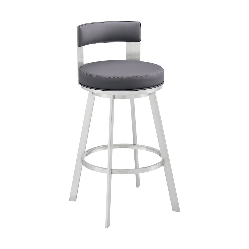 Lynof Swivel Counter or Bar Stool in Faux Leather and Metal. Picture 1
