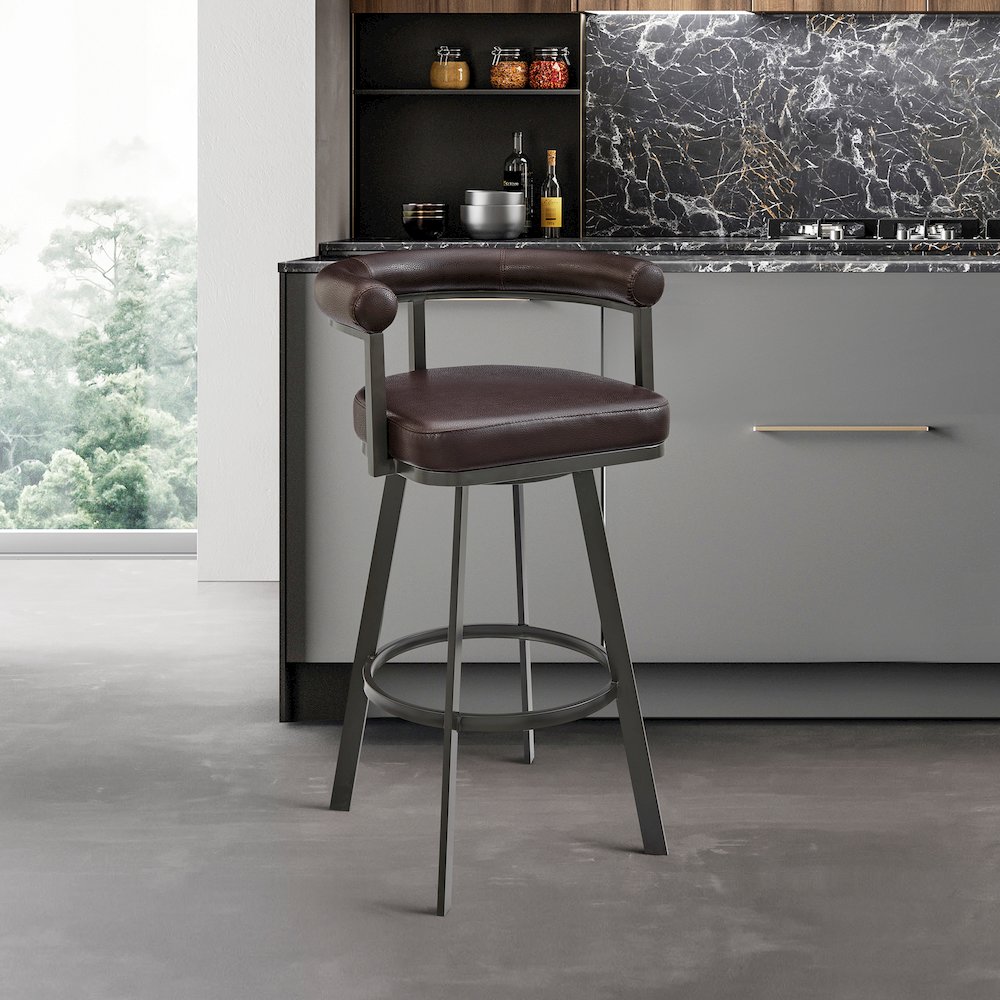 Nolagam Swivel Counter or Bar Stool in Faux Leather and Metal. Picture 10
