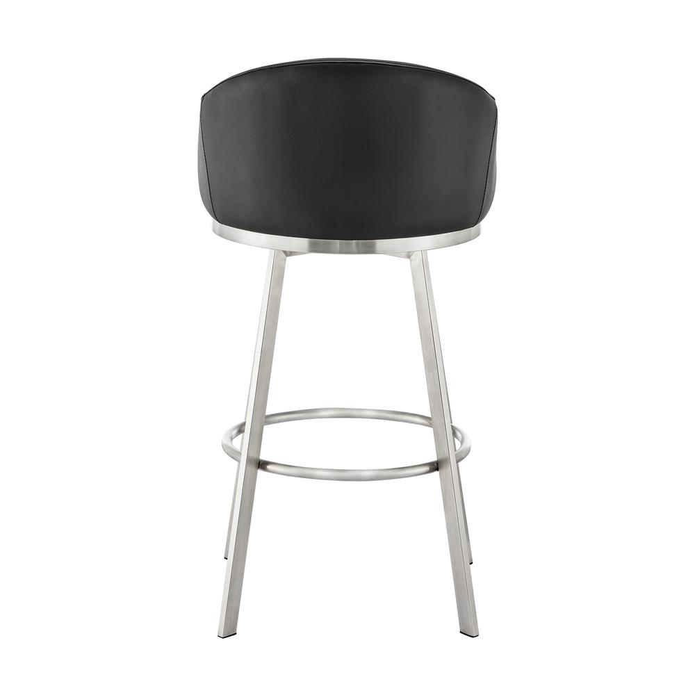 Noran Swivel Bar Stool in Brushed Stainless Steel with Black Faux Leather. Picture 4