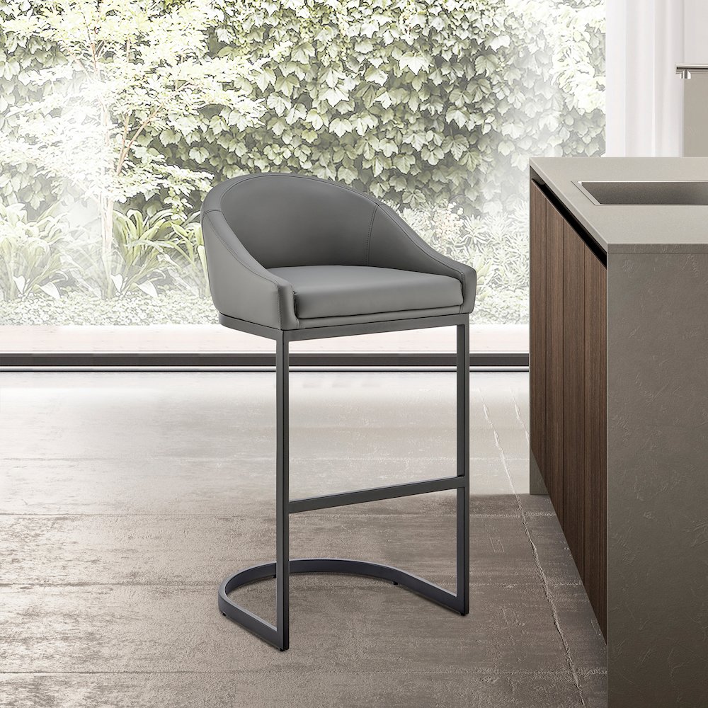 Atherik Bar or Counter Stool in Faux Leather and Metal. Picture 11