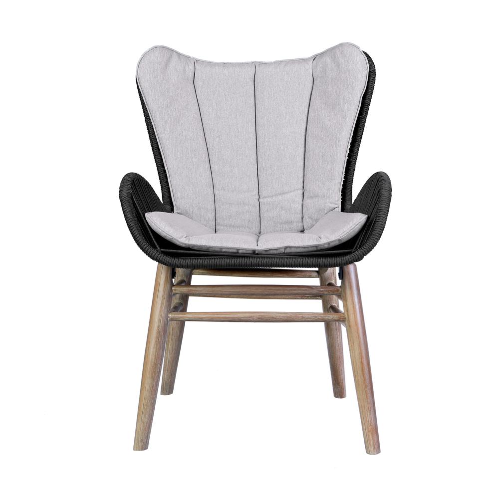 Fanny Outdoor Patio Dining Chair in Light Eucalyptus Wood and Charcoal Rope. Picture 1