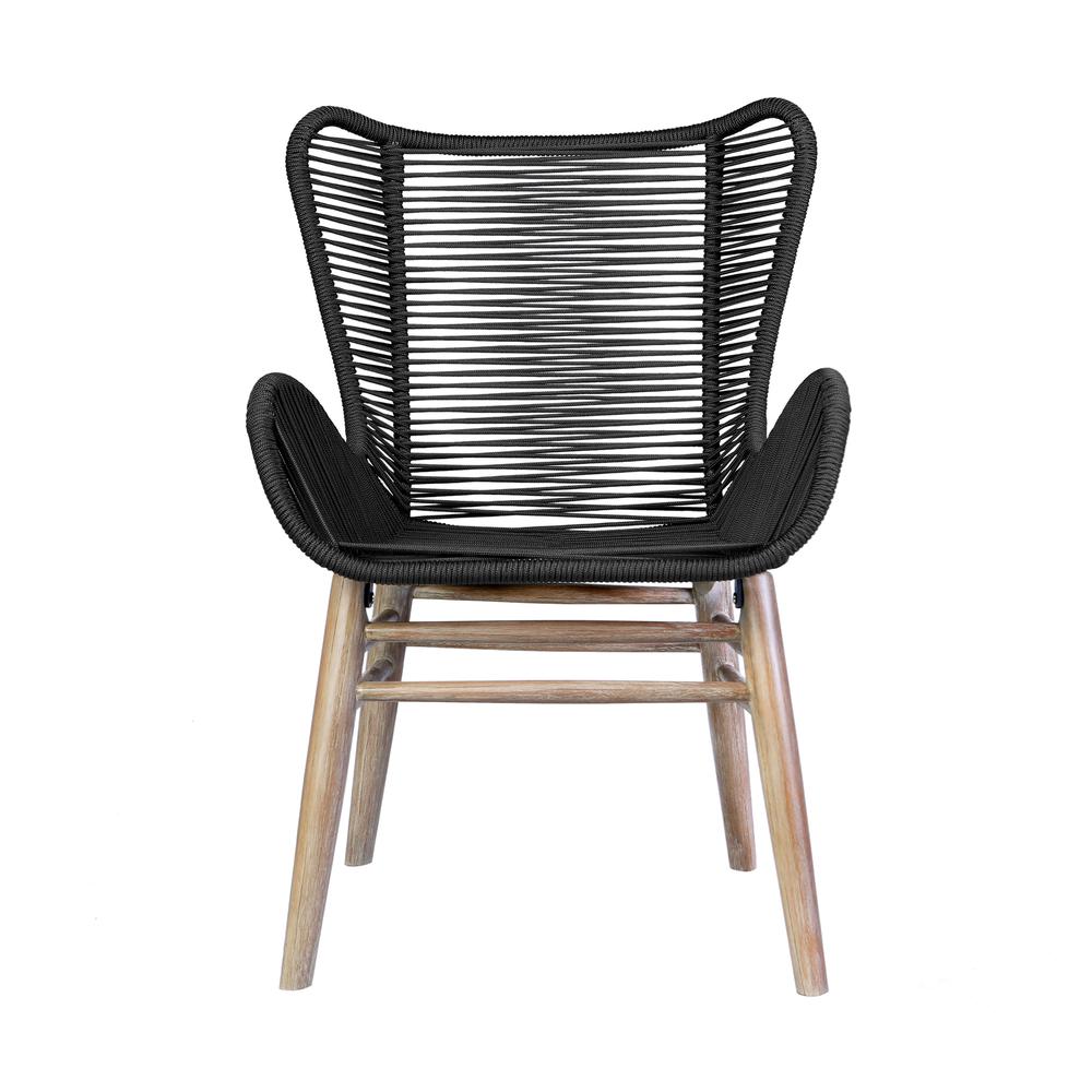 Fanny Outdoor Patio Dining Chair in Light Eucalyptus Wood and Charcoal Rope. Picture 2