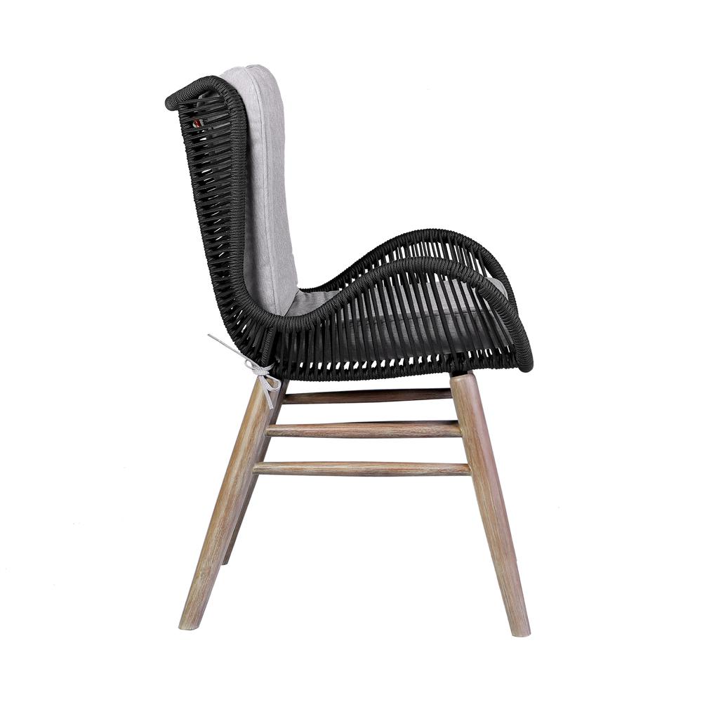 Fanny Outdoor Patio Dining Chair in Light Eucalyptus Wood and Charcoal Rope. Picture 3