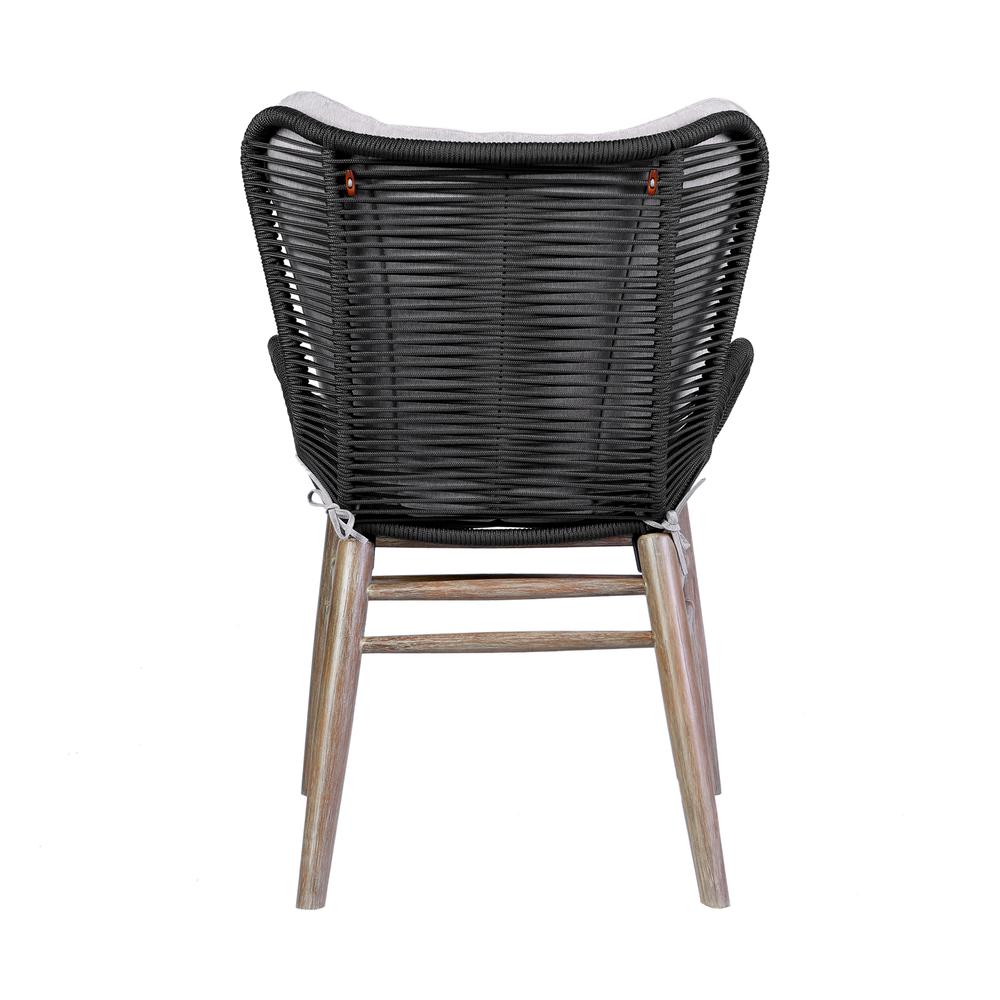 Fanny Outdoor Patio Dining Chair in Light Eucalyptus Wood and Charcoal Rope. Picture 5