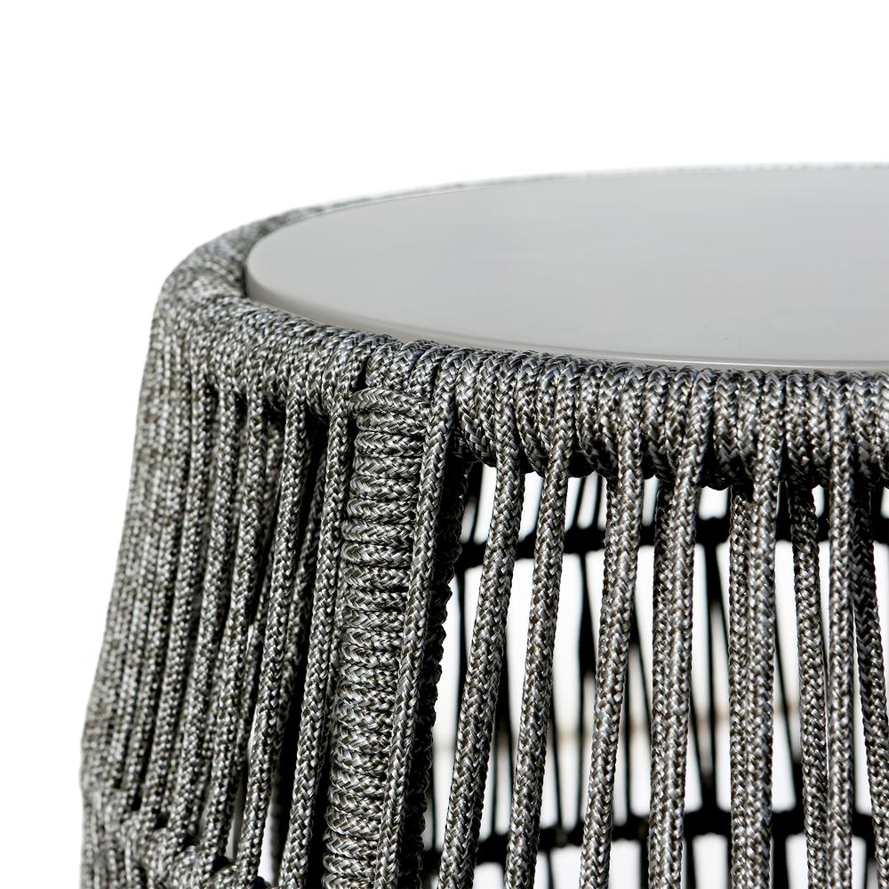 Emory Indoor Outdoor Garden Stool End Table in Grey Rope and Grey Stone. Picture 1