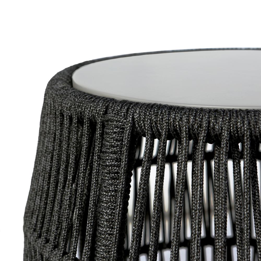 Emory Indoor Outdoor Garden Stool End Table in Charcoal Rope and Grey Stone. Picture 1