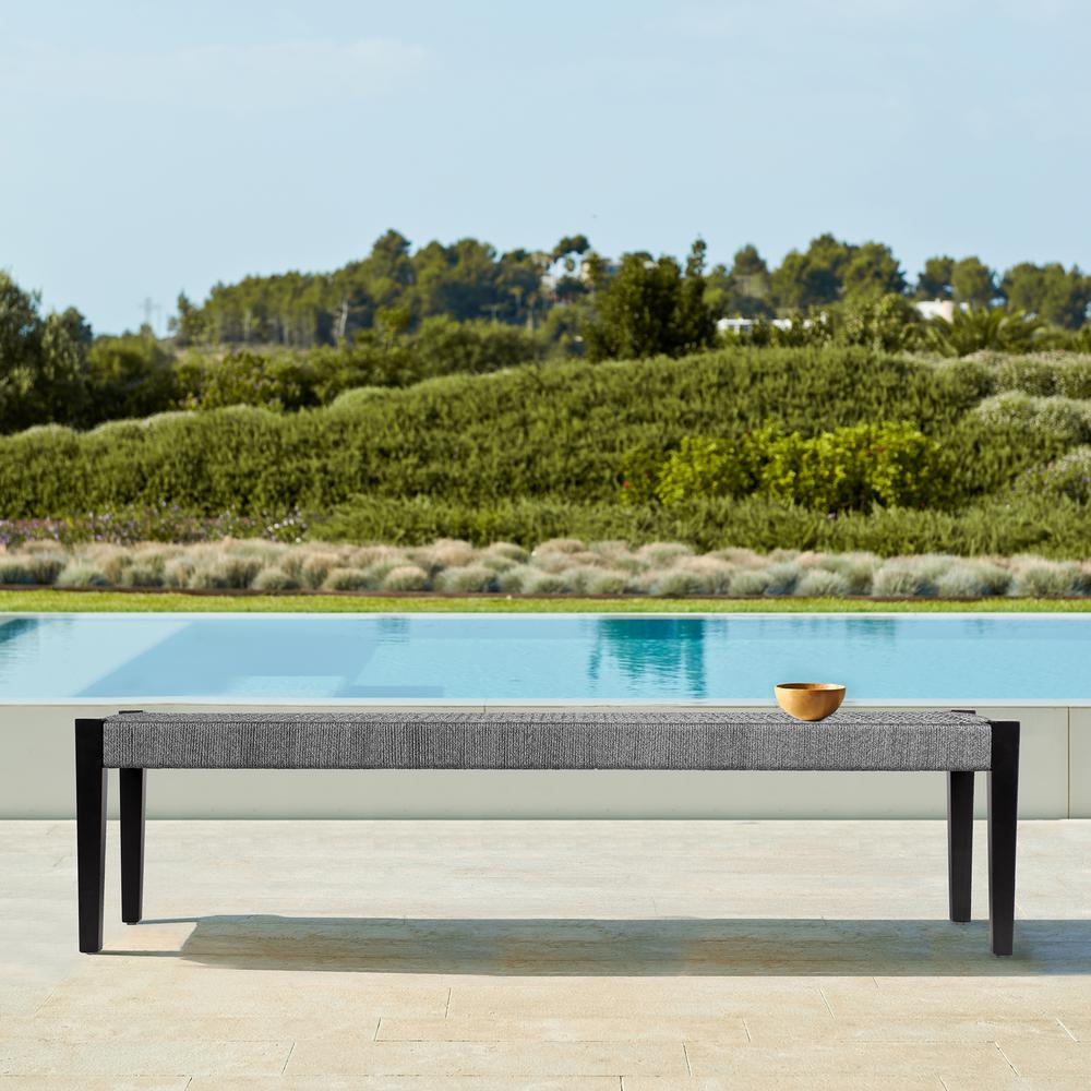 Camino Indoor Outdoor Dining Bench in Eucalyptus Wood and Grey Rope. Picture 7