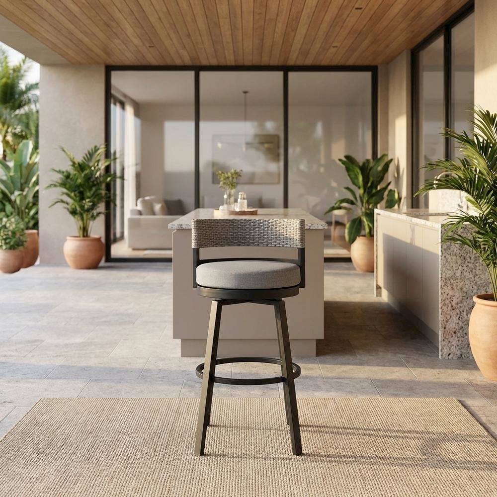 Outdoor Patio Counter Height Swivel Bar Stool, Aluminum, Dark Grey Cushions. Picture 2
