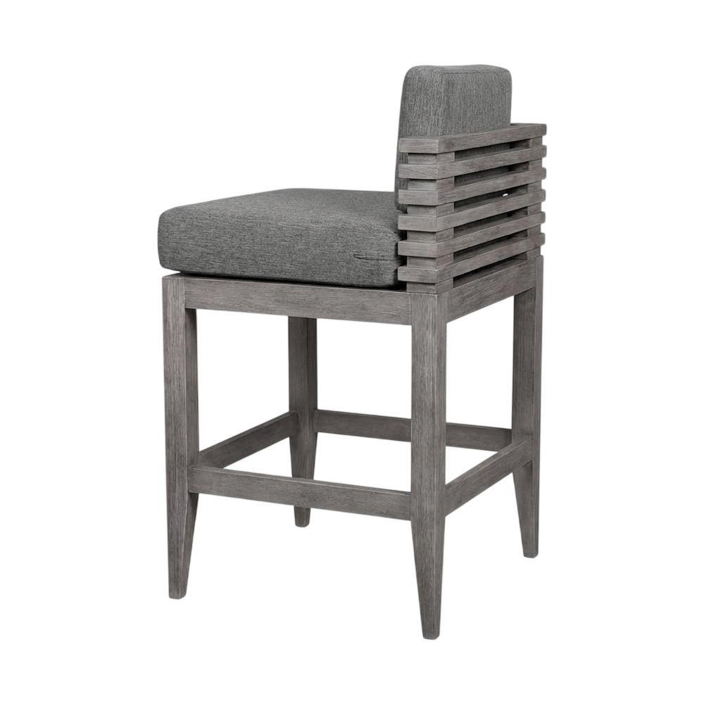 Gray Eucalyptus Wood Outdoor Patio Counter Stool With Cushions. Picture 1