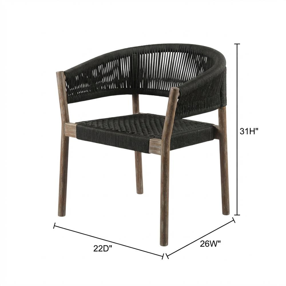 Light Eucalyptus Outdoor Dining Chair Set With Charcoal Rope And Armrests. Picture 7