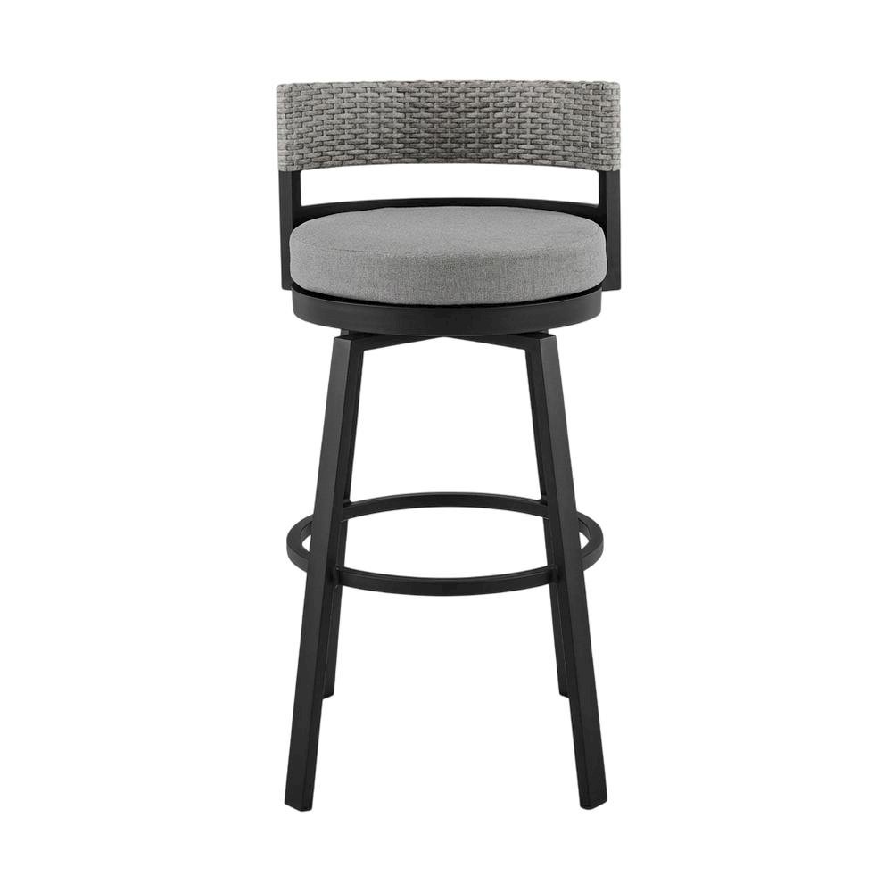 Outdoor Patio Counter Height Swivel Bar Stool, Aluminum, Dark Grey Cushions. Picture 4