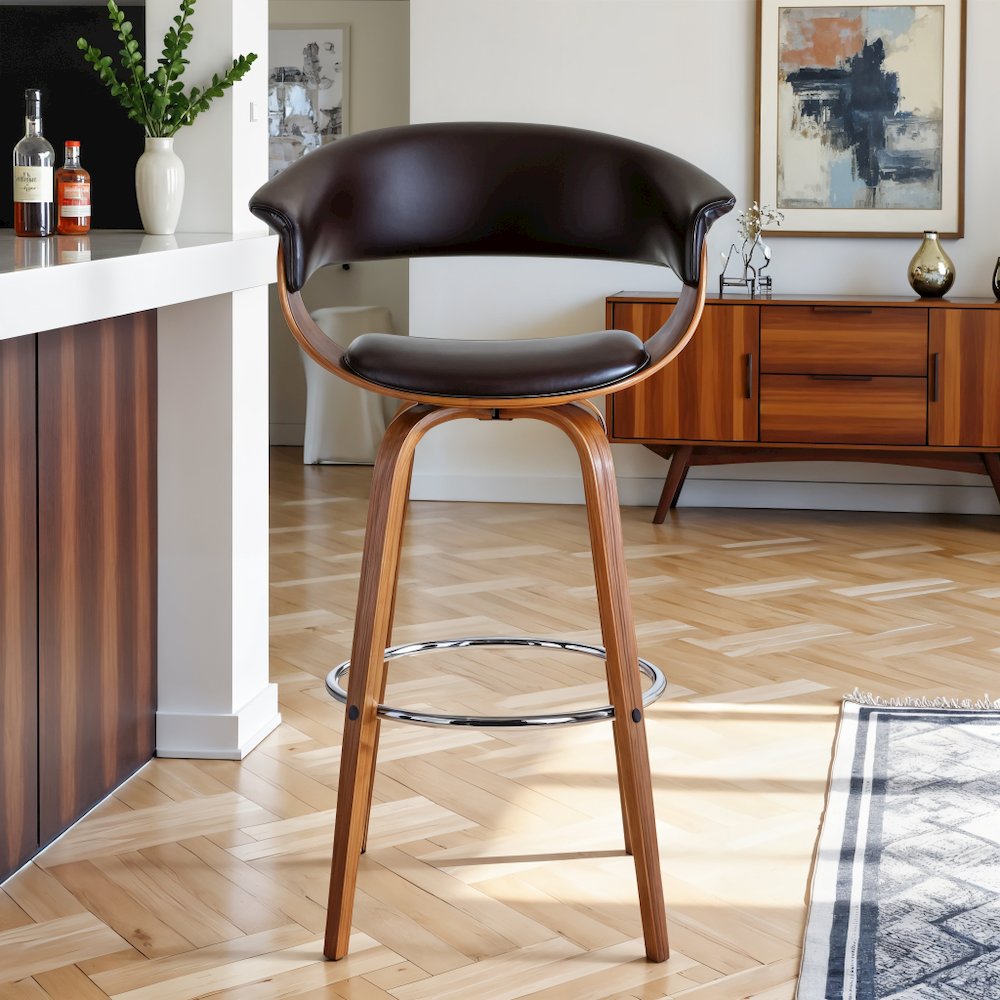 Mid-Century Swivel Bar Stool with Adjustable Height and Walnut Finish. Picture 7