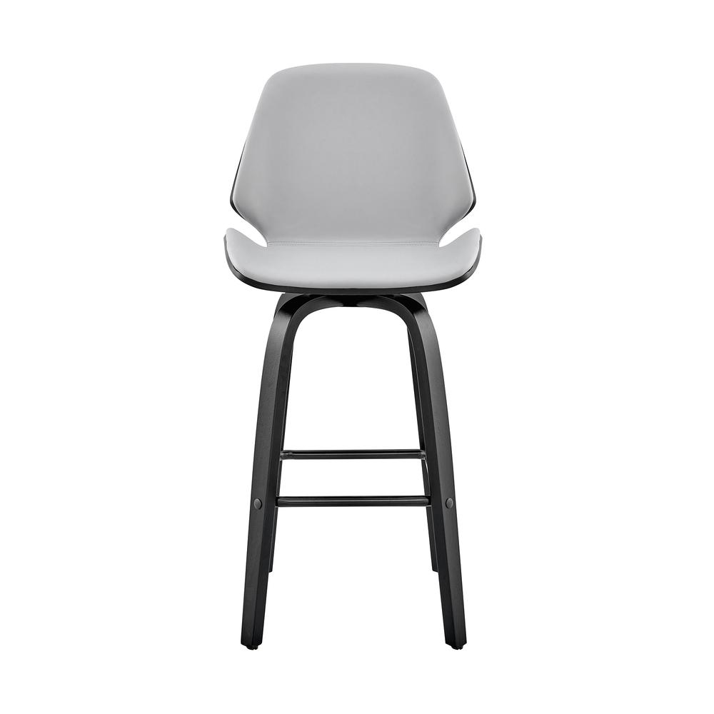 Arabela 26" Gray Faux Leather and Black Wood Swivel Bar Stool. Picture 2