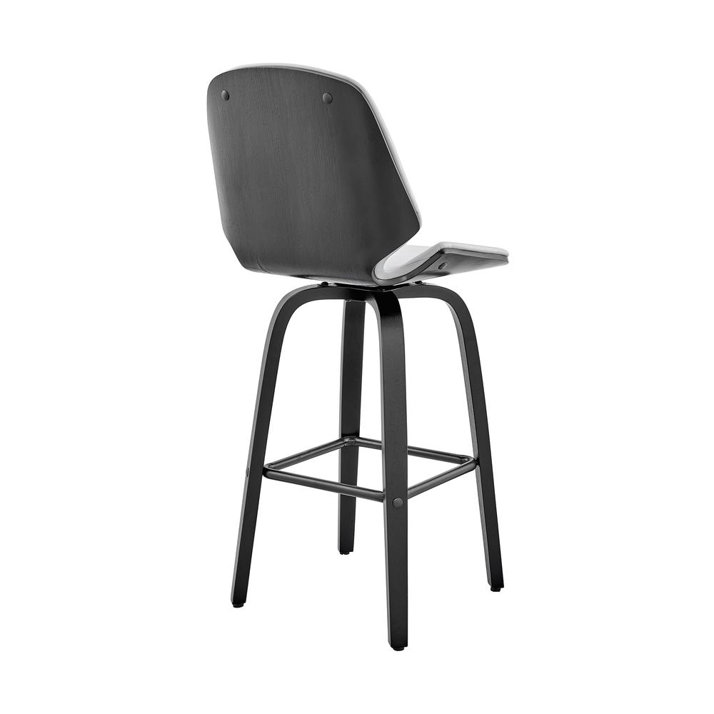 Arabela 26" Gray Faux Leather and Black Wood Swivel Bar Stool. Picture 4