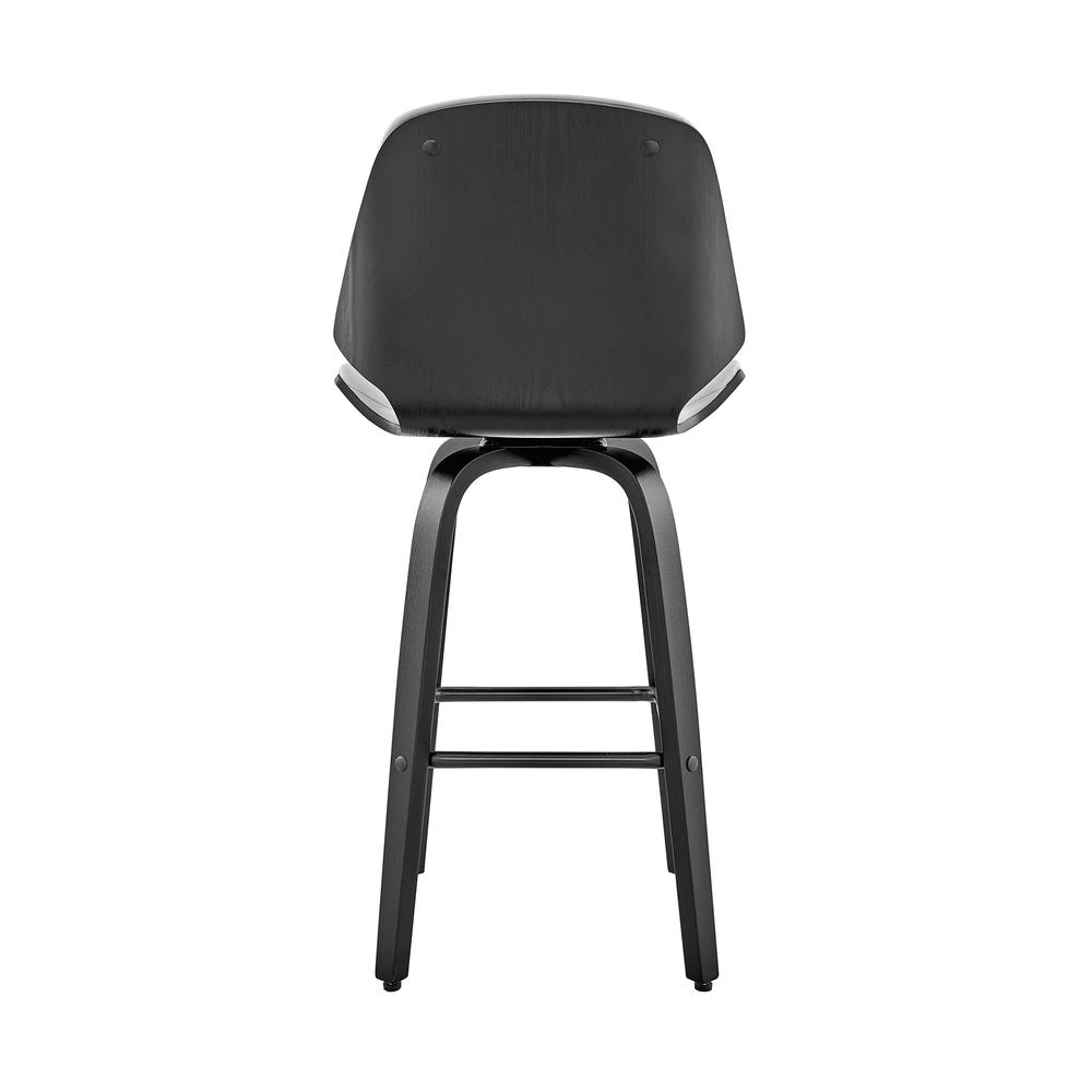 Arabela 26" Gray Faux Leather and Black Wood Swivel Bar Stool. Picture 5