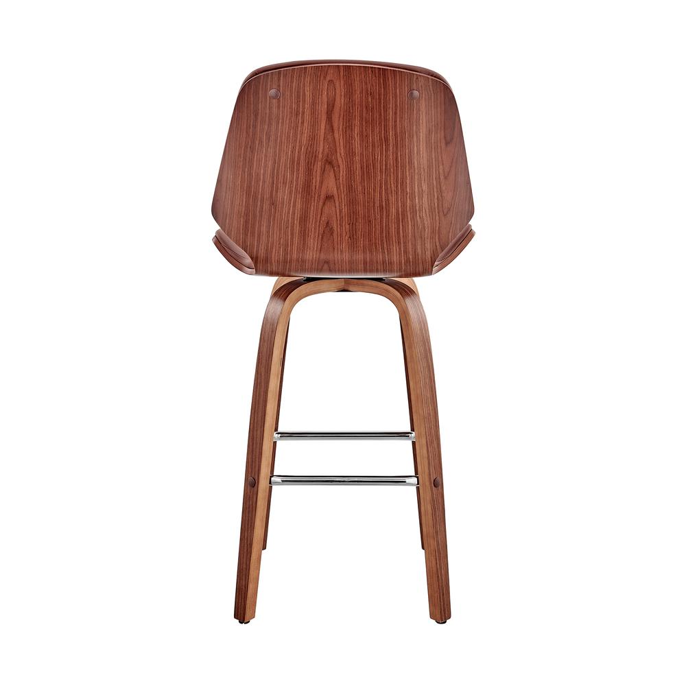 Arabela 26" Brown Faux Leather and Walnut Wood Swivel Bar Stool. Picture 5