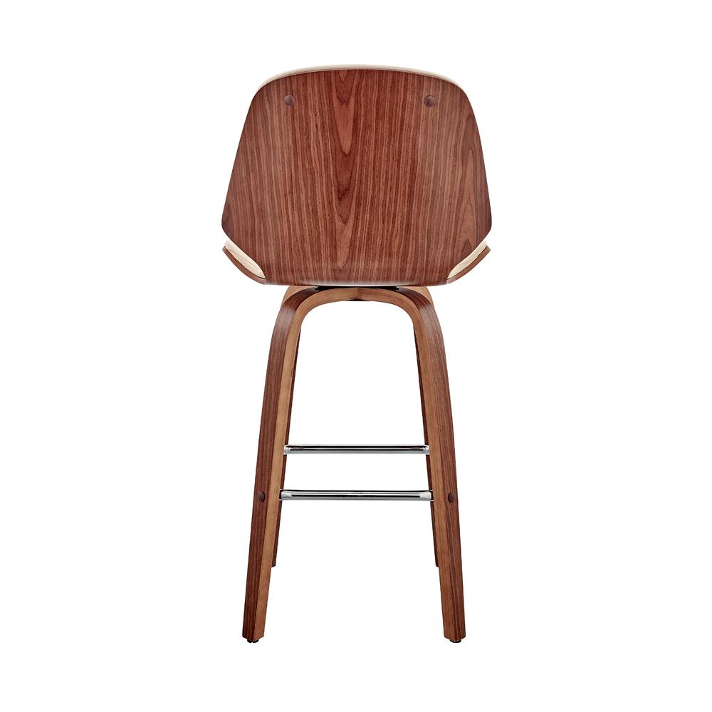 Arabela 26" Cream Faux Leather and Walnut Wood Swivel Bar Stool. Picture 5