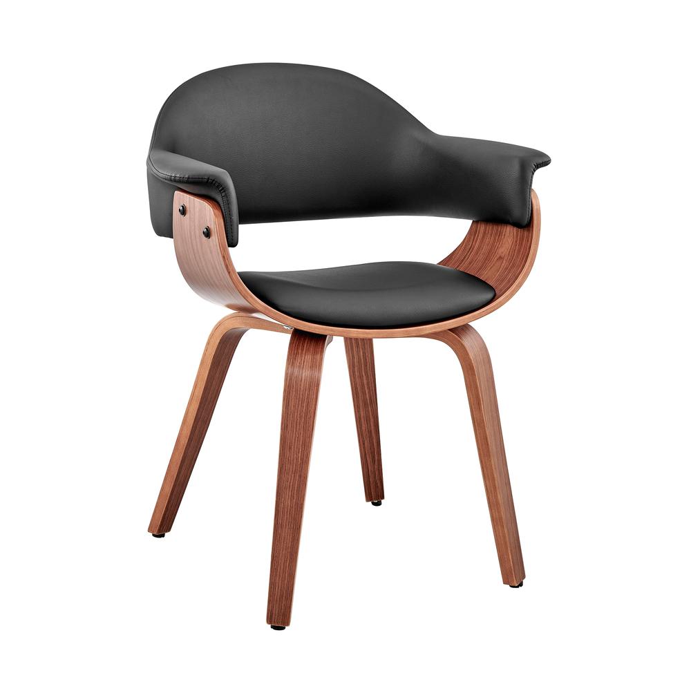 Adalyn Black Faux Leather and Walnut Wood Dining Room Accent Chair. Picture 1