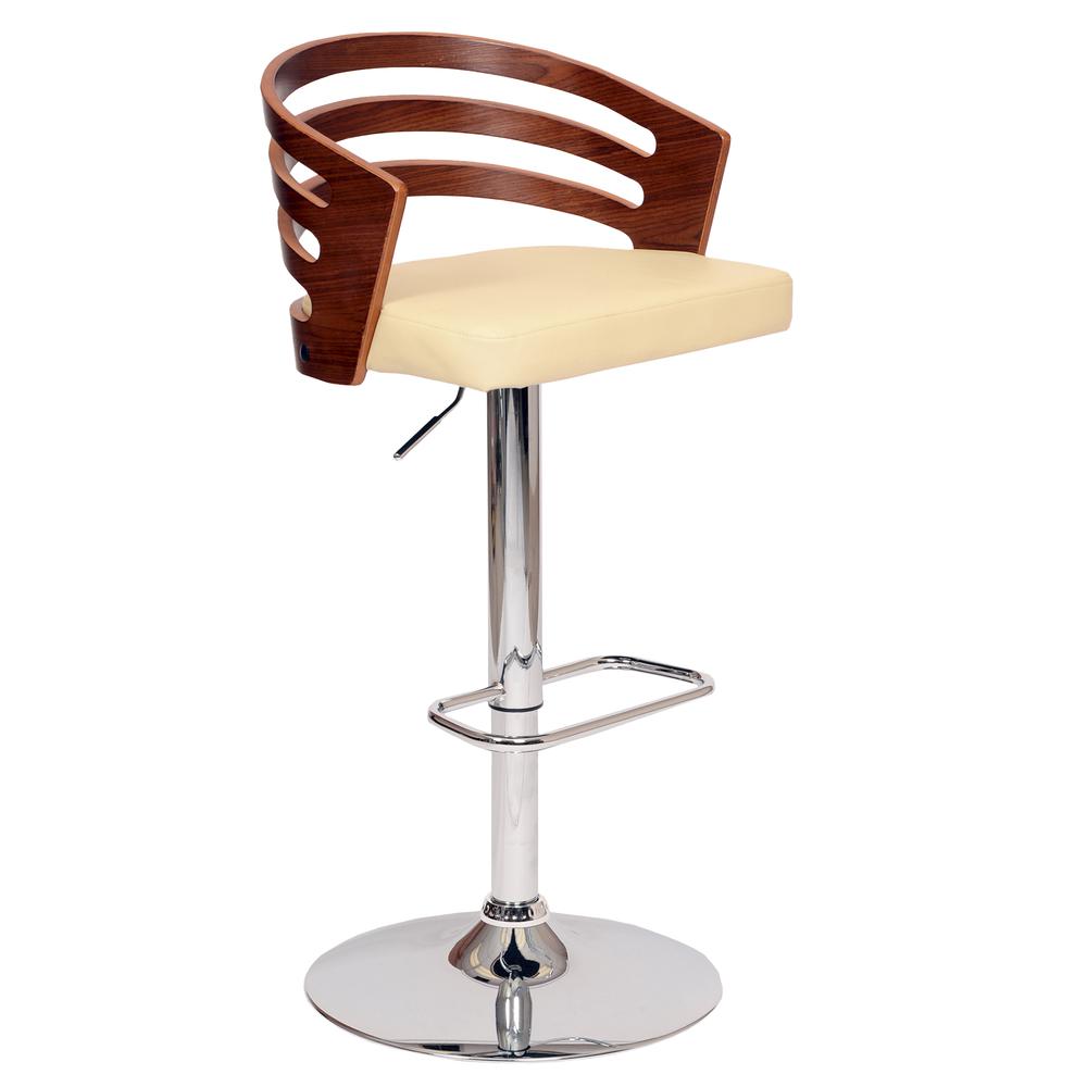 Armen Living Adele Swivel Barstool In Cream PU/ Walnut Veneer and Chrome Base. Picture 1