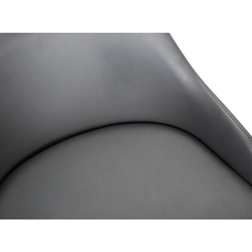 Alec Contemporary 30" Bar Height Swivel Barstool in Black Brush Wood Finish and Grey Faux Leather. Picture 5