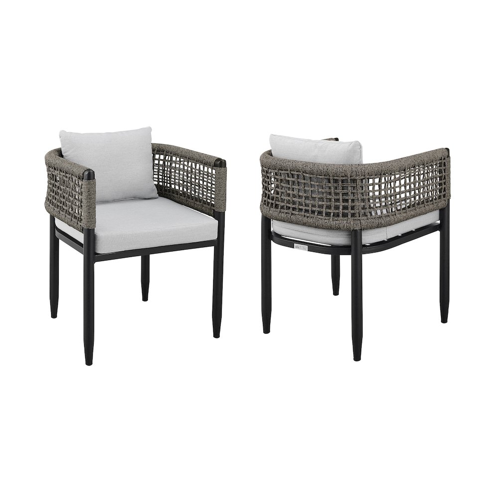 Outdoor Patio Dining Chair in Aluminum with Gray Rope and Cushions - Set of 2. Picture 1