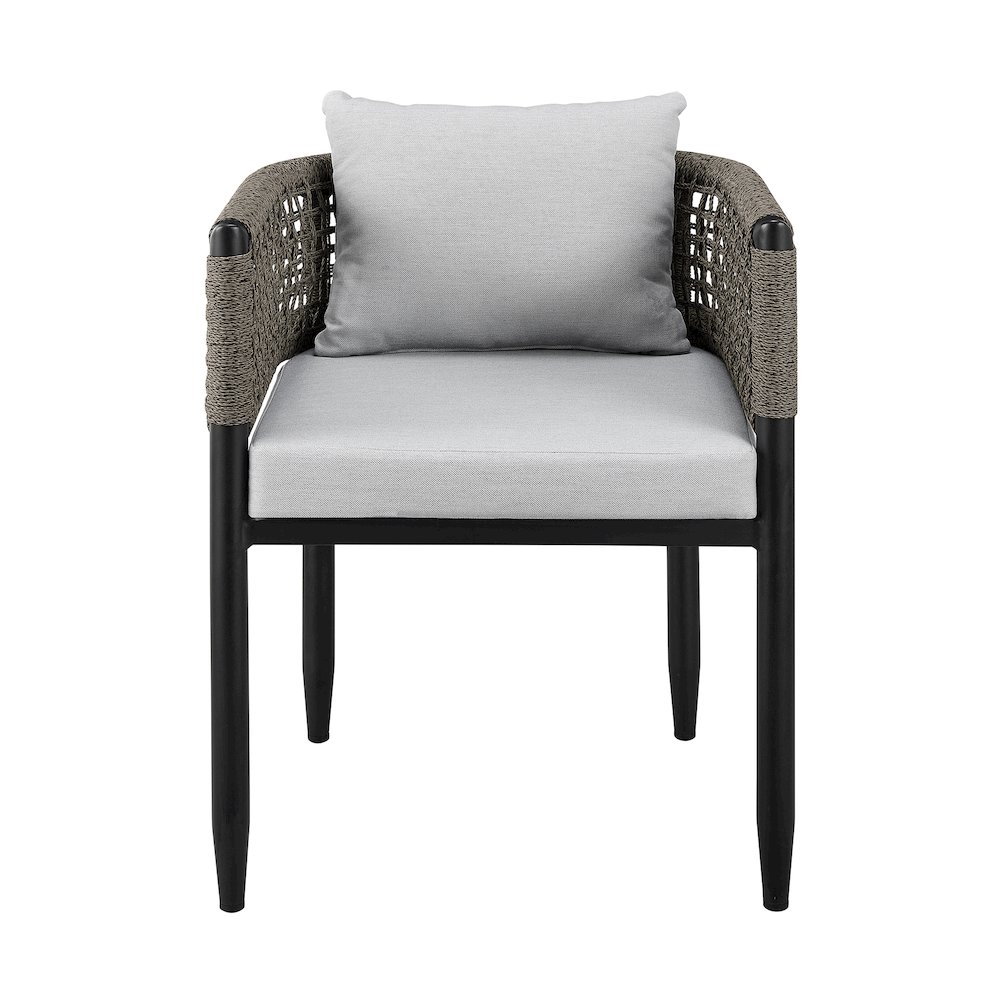 Outdoor Patio Dining Chair in Aluminum with Gray Rope and Cushions - Set of 2. Picture 3