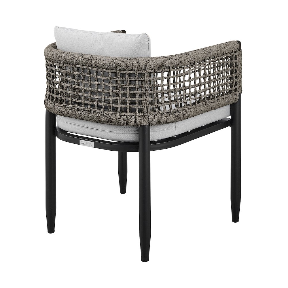Outdoor Patio Dining Chair in Aluminum with Gray Rope and Cushions - Set of 2. Picture 5