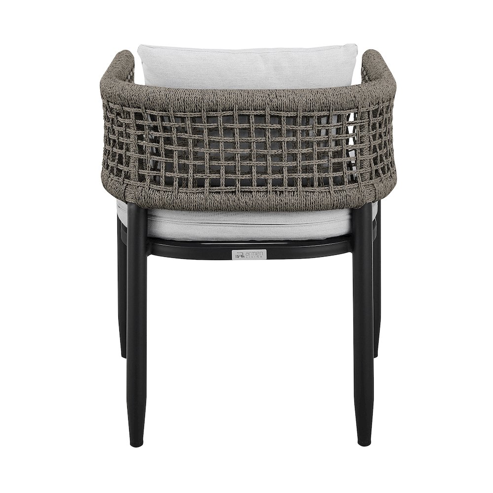 Outdoor Patio Dining Chair in Aluminum with Gray Rope and Cushions - Set of 2. Picture 6