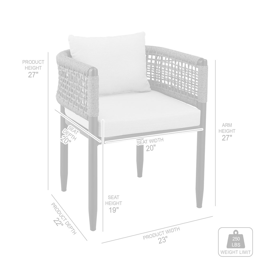 Outdoor Patio 5-Piece Dining Table Set in Aluminum with Gray Rope and Cushions. Picture 12