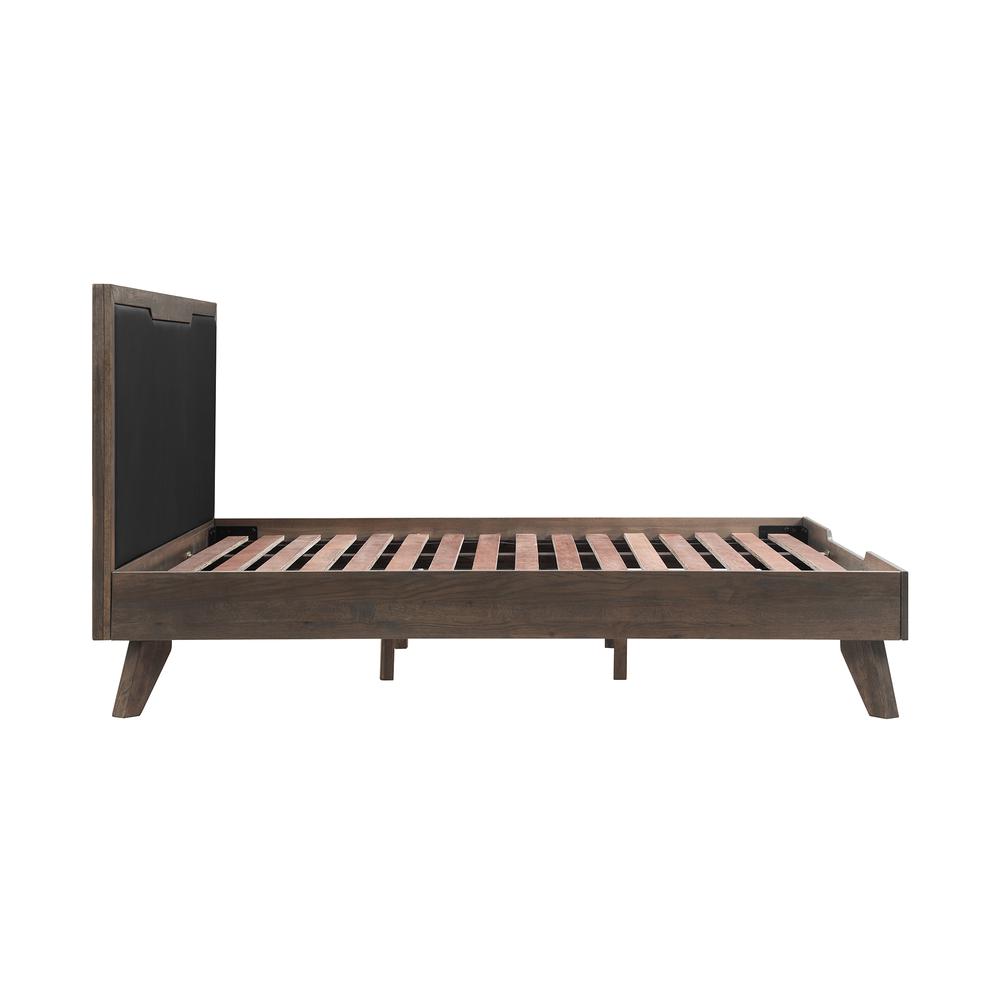 Astoria King Platform Bed Frame in Oak with Black Faux Leather. Picture 3