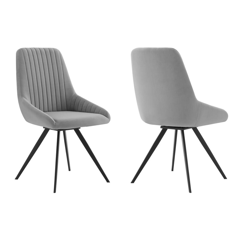 Alison Swivel Gray Velvet and Metal Dining Room Chairs - Set of 2. Picture 1