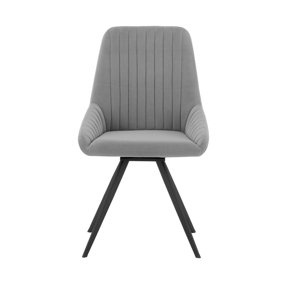 Alison Swivel Gray Velvet and Metal Dining Room Chairs - Set of 2. Picture 2