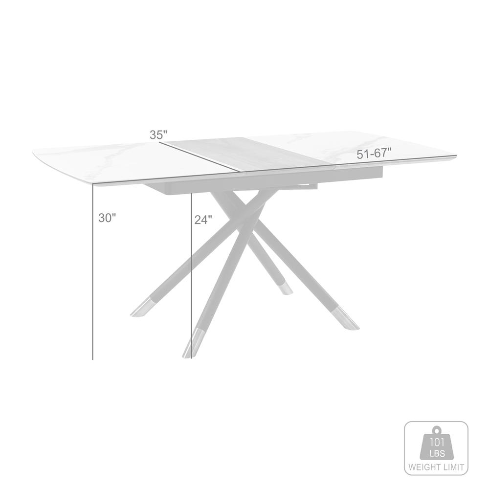 Extendable Dining Table with Light Gray Ceramic and Wood Top and Metal Legs. Picture 9