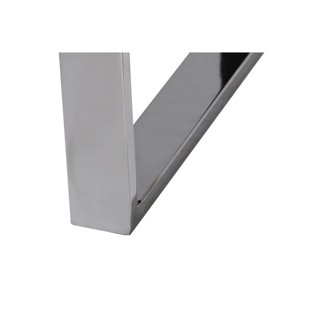Armen Living Amanda Contemporary Dining Bench in Gray Faux Leather and Chrome Finish. Picture 3