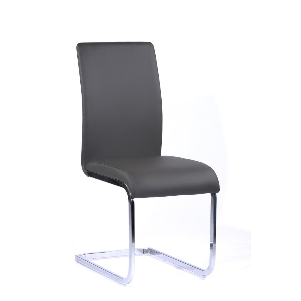 Armen Living Amanda Contemporary Side Chair in Gray Faux Leather and Chrome Finish - Set of 2. Picture 1