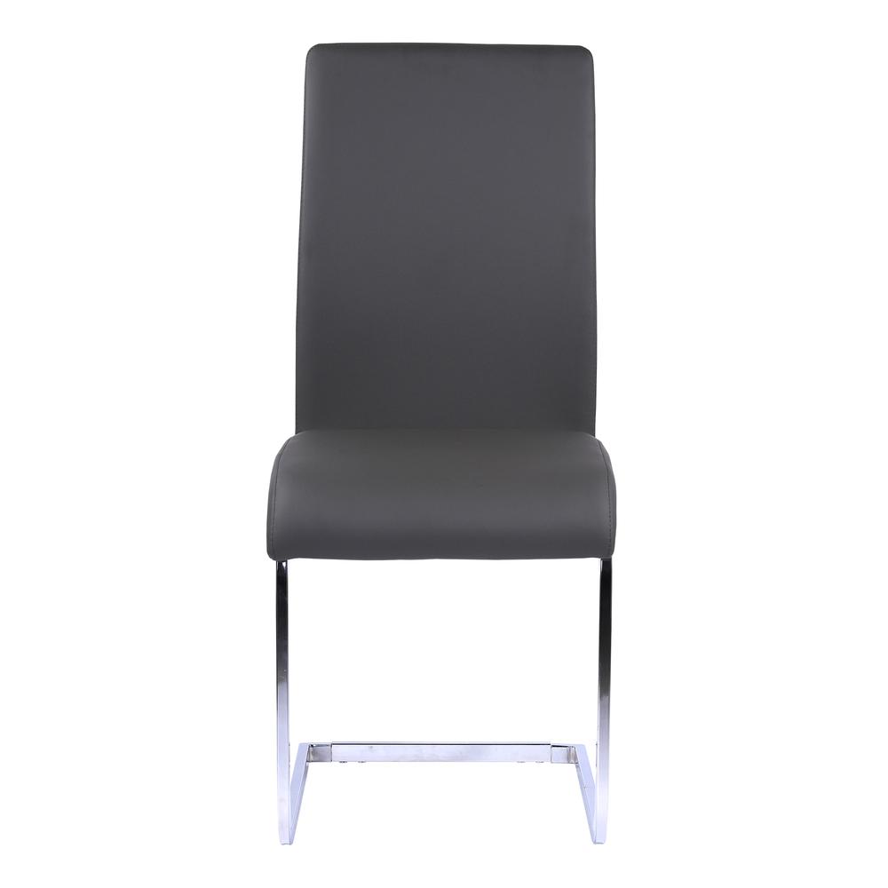 Armen Living Amanda Contemporary Side Chair in Gray Faux Leather and Chrome Finish - Set of 2. Picture 2