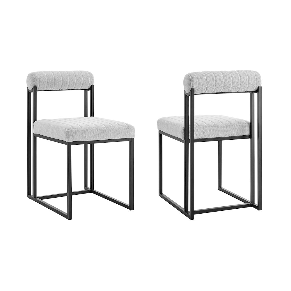 Anastasia Dining Chair with Matte Black Iron and Light Gray Fabric - Set of 2. Picture 1