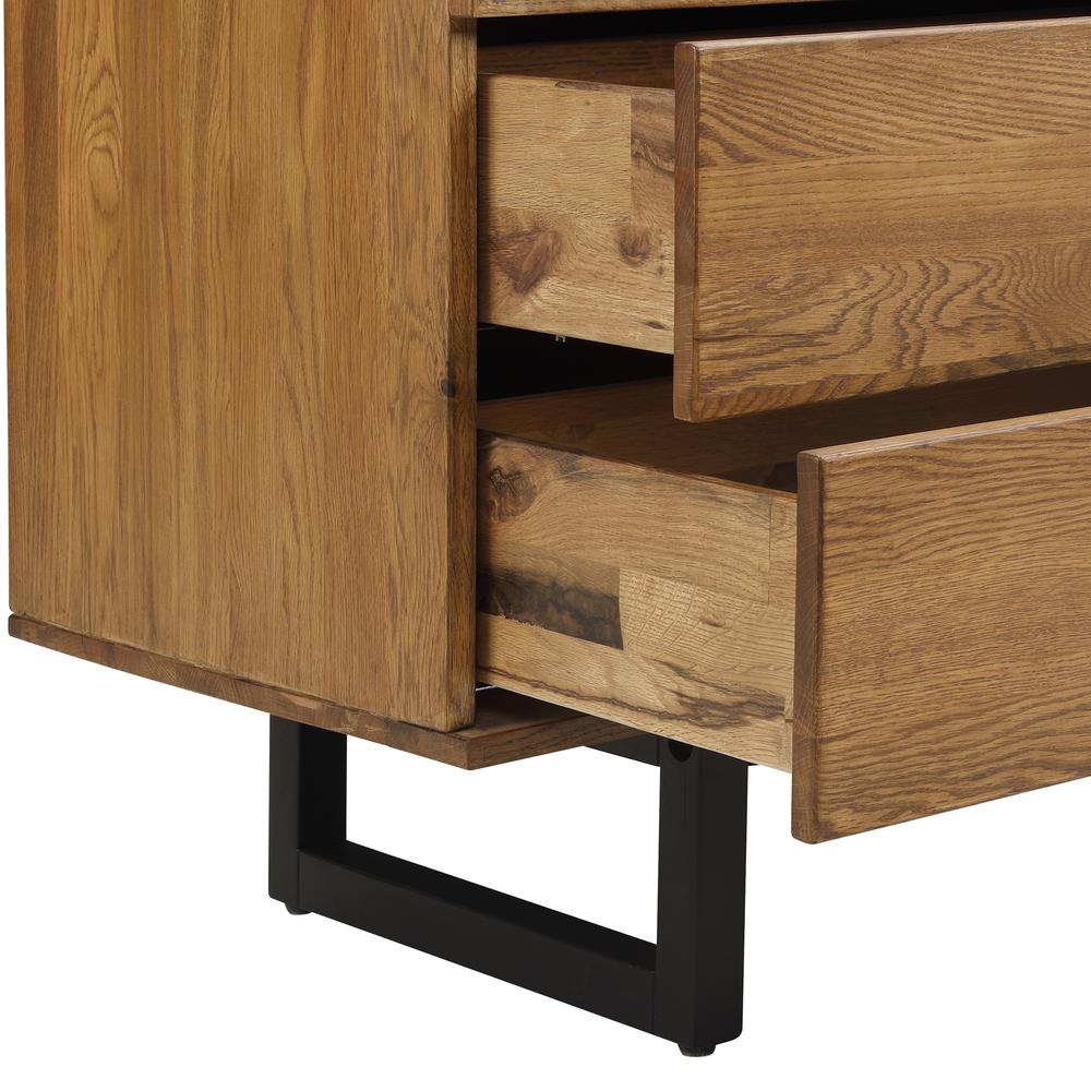 Aldo 4 Drawer Dresser in Brown Oak Wood with Black Metal Legs. Picture 4