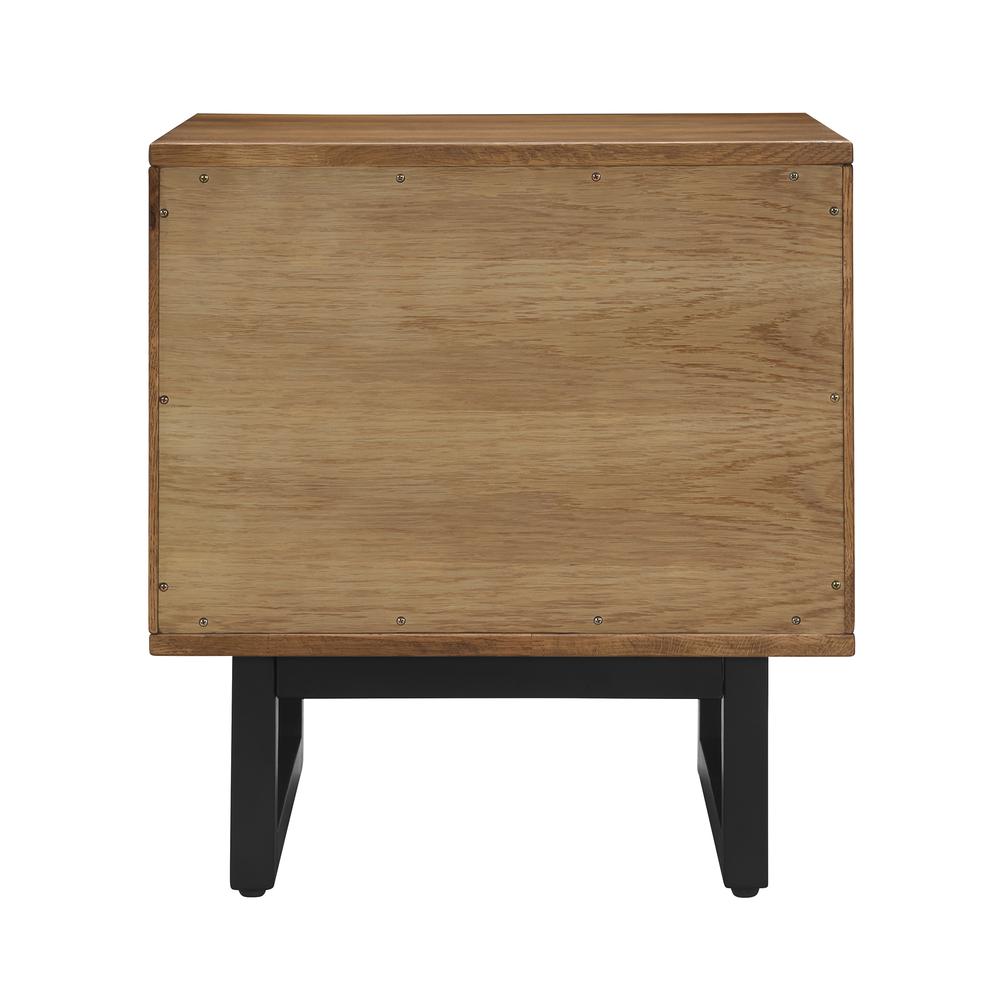 Aldo 1 Drawer Nightstand in Brown Oak Wood with Black Metal Legs. Picture 3