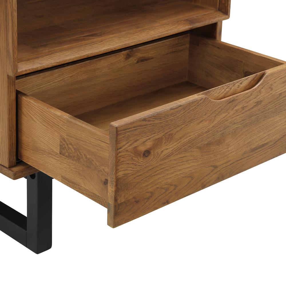 Aldo 1 Drawer Nightstand in Brown Oak Wood with Black Metal Legs. Picture 4